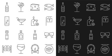 Bar Glass of brandy Cheese Cocktail Effervescent tabletlerini su şişesine ve musluk camı ikonuna yerleştirin. Vektör.