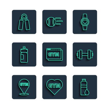 Smartwatch Çevrimiçi fitness ve spor genişleticisi ve Dumbbell ikonu. Vektör.