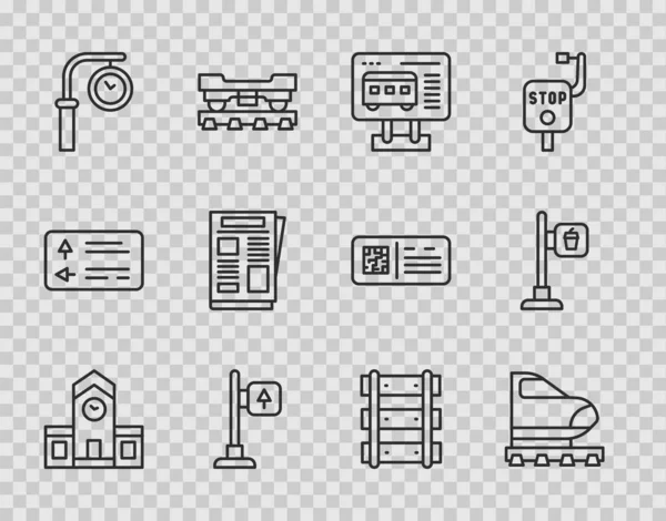 Definir Linha Estação Caminho Ferro Trem Alta Velocidade Bilhete Escritório — Vetor de Stock