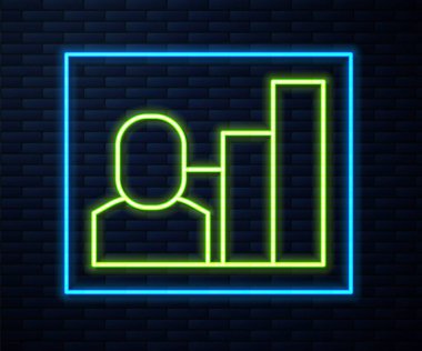 Parlayan neon hattı, tuğla duvar arka planında izole edilmiş Üretici insan ikonu. Fikir çalışması, başarı, üretkenlik, vizyon ve verimlilik kavramı. Vektör.