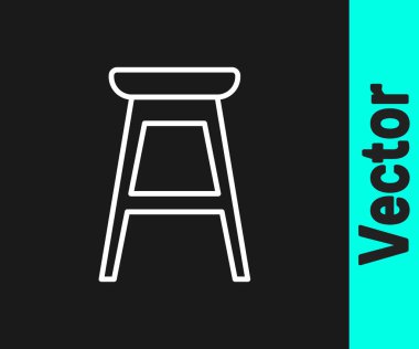 Beyaz çizgi sandalye simgesi siyah arkaplanda izole edildi. Vektör.