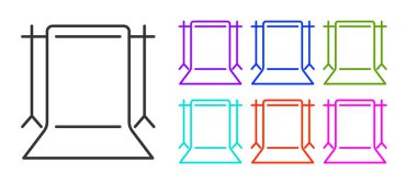 Siyah çizgi Boş fotoğraf stüdyosu simgesi beyaz arkaplanda izole edildi. Perde arkası. Simgeleri renklendirin. Vektör.