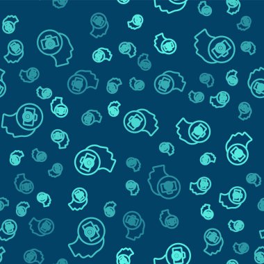 Yeşil çizgi fotoğraf makinesi ikonu mavi arkaplanda kusursuz desen izole etti. Foto kamera. Dijital fotoğrafçılık. Vektör.