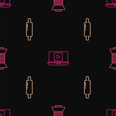 Çizgi dikiş ipliğini makaraya, Rolling Pin 'e ve Online' a dikişsiz desen üzerine kur. Vektör.