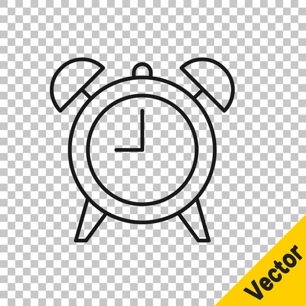 Black Line Alarm Clock Icon Isolated Transparent Background Wake Get — Stock Vector