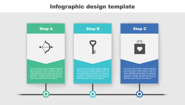 Zestaw Łuk Strzałka Klucz Kształcie Serca Torba Zakupy Szablon Infograficzny — Wektor stockowy