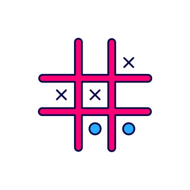 Doldurulmuş Tic tac toe oyun simgesi beyaz arkaplanda izole edildi. Vektör.