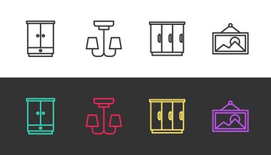 Gardırop Chandelier ve Resim 'yi siyah beyaza ayarla. Vektör.