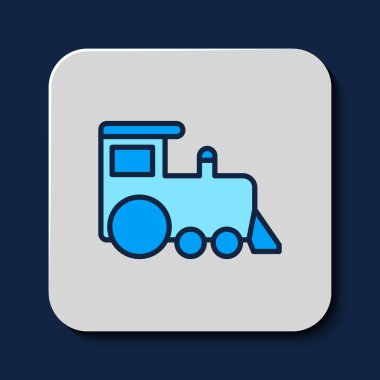 Doldurulmuş oyuncak tren simgesi mavi arkaplanda izole edildi. Vektör.