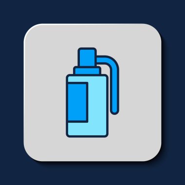 Doldurulmuş el bombası ikonu mavi arka planda izole edilmiş. Bomba patlaması. Vektör.