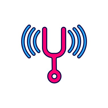 Beyaz arkaplanda izole edilmiş müzikal enstrüman simgesini ayarlamak için ana hatlı müzikal ayar çatalı. Vektör.