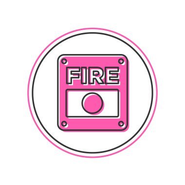 Beyaz arkaplanda izole edilmiş ana hatlı yangın alarm sistemi simgesi. Yangın güvenlik kutusunu çek. Vektör.