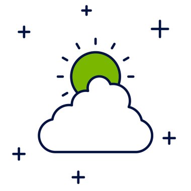 Güneş ve hava durumu ikonu beyaz arkaplanda izole edildi. Vektör.