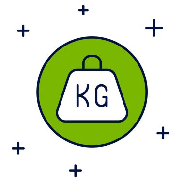 Doldurulmuş ağırlık simgesi beyaz arkaplanda izole edildi. Kilogram ağırlık kaldırmak ve ölçmek için ağırlık bloğu. Kütle sembolü. Vektör.