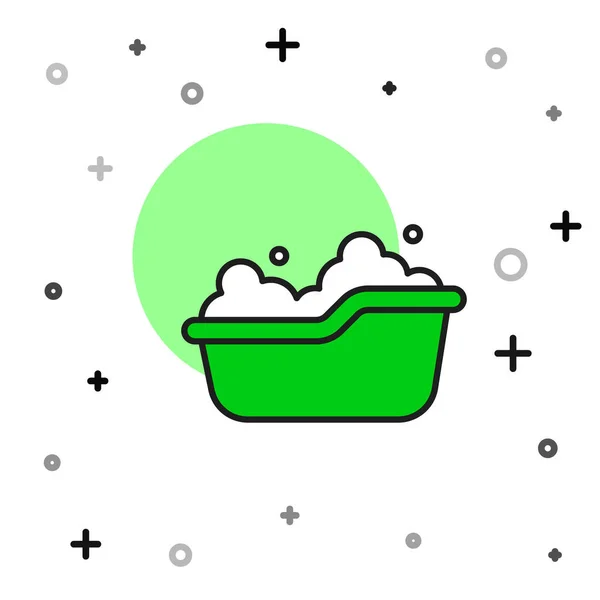 Filled Outline Baby Bathtub Foam Bubbles Icon Isolated White Background — Vettoriale Stock