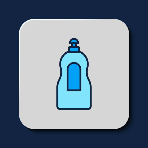 Riempito Contorno Lavastoviglie Icona Bottiglia Liquida Isolato Sfondo Blu Detergente — Vettoriale Stock