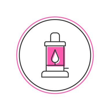 Beyaz arkaplanda izole edilmiş ana hatlı kamp feneri simgesi. Vektör.