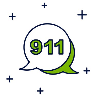 Beyaz arka planda izole edilmiş 911 ikonuyla dolu bir telefon hattı. Polis, ambulans, itfaiye, çağrı, telefon. Vektör.