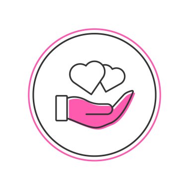 Filled outline Heart in hand icon isolated on white background. Hand giving love symbol. Valentines day symbol. Vector.