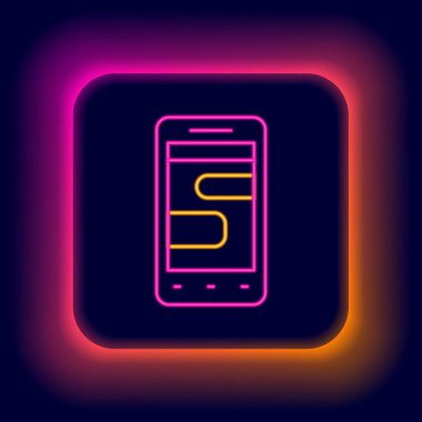 Parlayan neon hattı. Siyah arkaplanda izole edilmiş telefon simgesindeki yeni sohbet mesajları bildirimi. Smartphone sohbet mesajları konuşma baloncukları. Renkli taslak konsepti. Vektör.