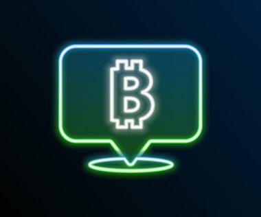 Parlayan neon hattı Kripto para birimi simgesi Bitcoin siyah arka planda izole edildi. Madeni para. Engelleme zinciri tabanlı şifreli para birimi. Renkli taslak konsepti. Vektör.
