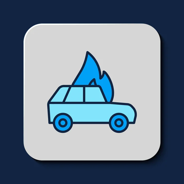 Filled Outline Burning Car Icon Isolated Blue Background Car Fire — Stock Vector