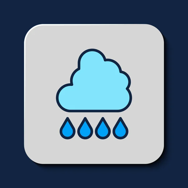 Заполненный Контур Облака Иконкой Дождя Изолированы Синем Фоне Осадки Дождевых — стоковый вектор