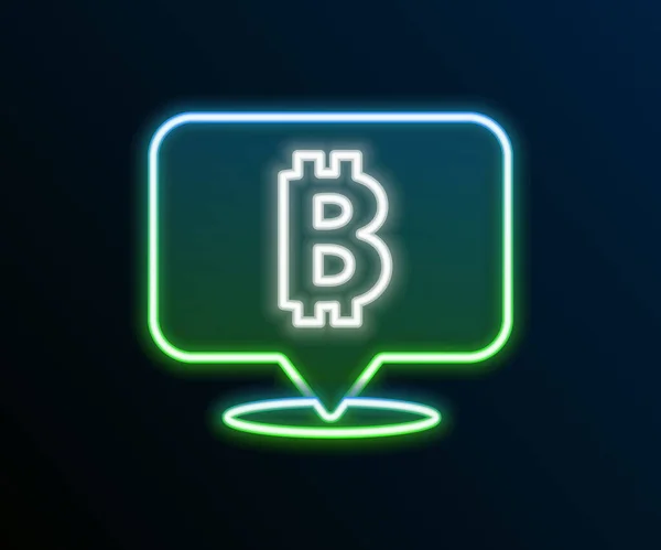 Linea Neon Luminoso Cryptocurrency Moneta Icona Bitcoin Isolato Sfondo Nero — Vettoriale Stock