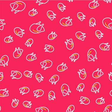 Kızarmış hindi ya da tavuk ikonu kırmızı arka planda izole edilmiş pürüzsüz desen. Vektör.