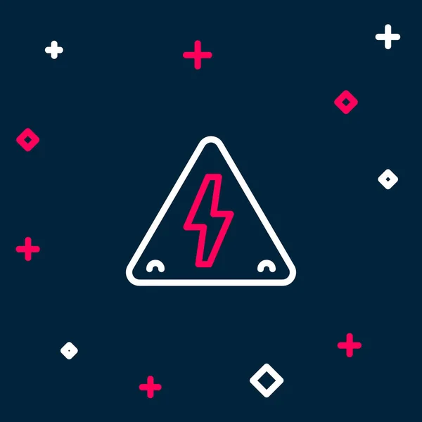 ライン青の背景に絶縁された高電圧サインアイコン 危険のシンボル 三角形の矢印 警告アイコン カラフルなアウトラインコンセプト ベクトル — ストックベクタ