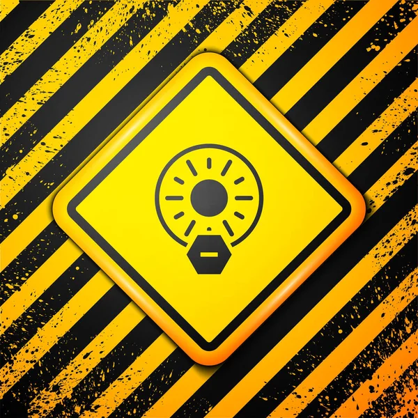 Black Direct Sunlight Icon Isolated Yellow Background Warning Sign Vector — Stock Vector