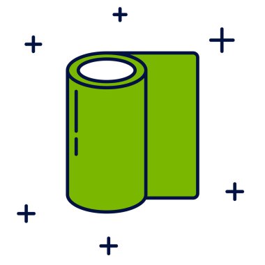 Doldurulmuş Fitness hasırı yuvarlama simgesi beyaz arkaplanda izole edildi. Yoga minderi yuvarlandı. Spor malzemeleri. Vektör.