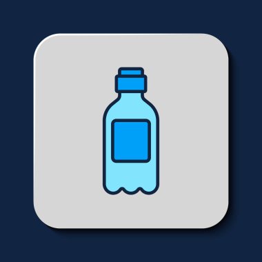 Filled outline Bottle of water icon isolated on blue background. Soda aqua drink sign. Vector.