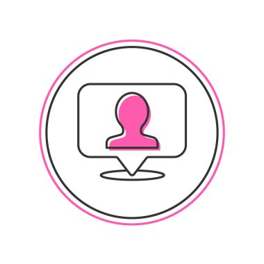 Filled outline Map marker with a silhouette of a person icon isolated on white background. GPS location symbol. Vector.