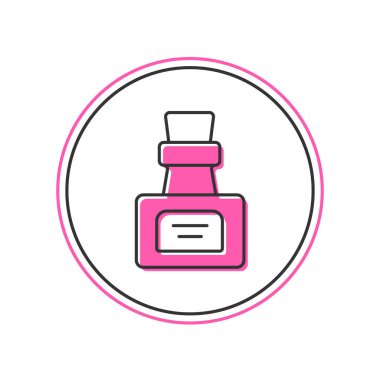 Beyaz arkaplanda izole edilmiş iksir ikonu ile ana hatları doldurulmuş. Sihirli iksirli matara. Mutlu Cadılar Bayramı Partisi. Vektör.