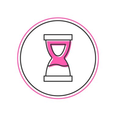 Beyaz arka planda izole edilmiş eski kum saati simgesiyle doldurulmuş. Kum saati işareti. İş ve zaman yönetimi kavramı. Vektör.