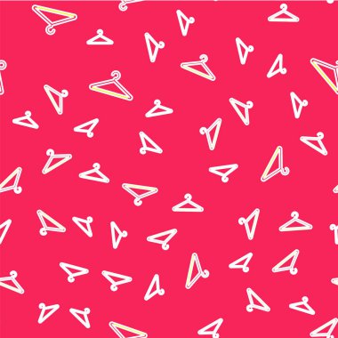 Hat askısı elbise ikonu kırmızı arka planda izole edilmiş pürüzsüz desen. Vestiyer ikonu. Kıyafet servis sembolü. Çamaşır askı tabelası. Vektör.