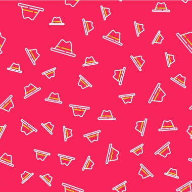 Şerit ikonlu Çizgi Adam şapkası kırmızı arka planda izole edilmiş kusursuz desen. Vektör.