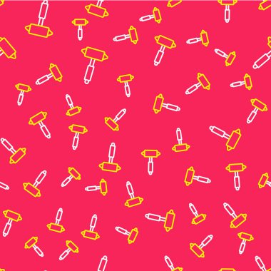 İtfaiyeci baltası simgesi kırmızı arka planda izole edilmiş. Yangın baltası. Vektör.