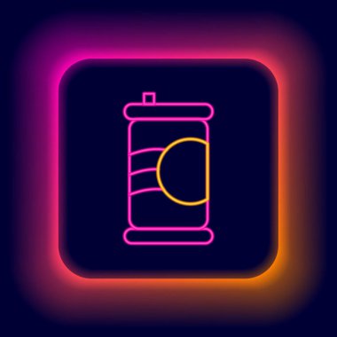Parlayan neon hattı Soda kutusu simgesi siyah arkaplanda izole edildi. Renkli taslak konsepti. Vektör.