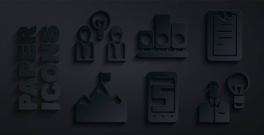 Telefon panosundan sohbet mesajlarını kontrol listesi dağları, insan ampulü sıralama yıldızı ve insan simgesi ile ayarla. Vektör.