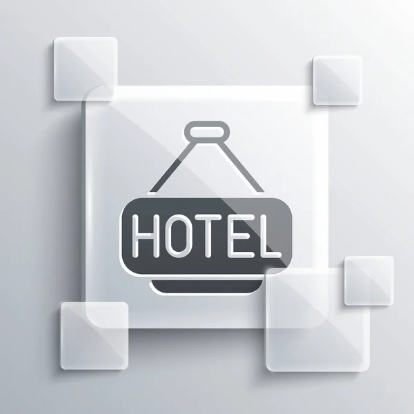 Grey Signboard Kültéri Hirdetés Szöveggel Hotel Ikon Elszigetelt Szürke Alapon — Stock Vector