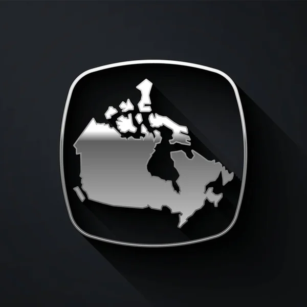 Silver Canada Χάρτη Εικονίδιο Απομονώνονται Μαύρο Φόντο Μακρύ Στυλ Σκιάς — Διανυσματικό Αρχείο