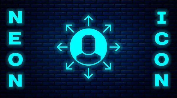 Glowing Neon Multitasking Manager Working Icon Isolated Brick Wall Background — Stock vektor