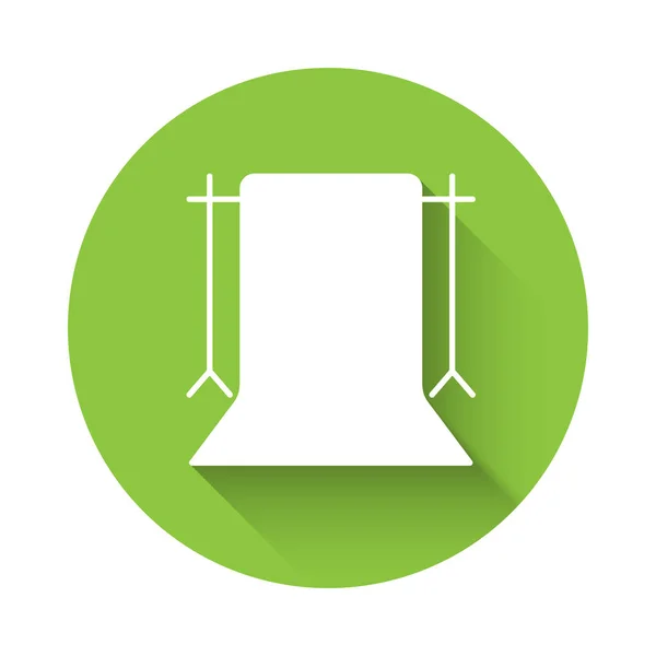 Белый Значок Фотоателье Длинном Теневом Фоне Фон Экрана Кнопка Зеленого — стоковый вектор