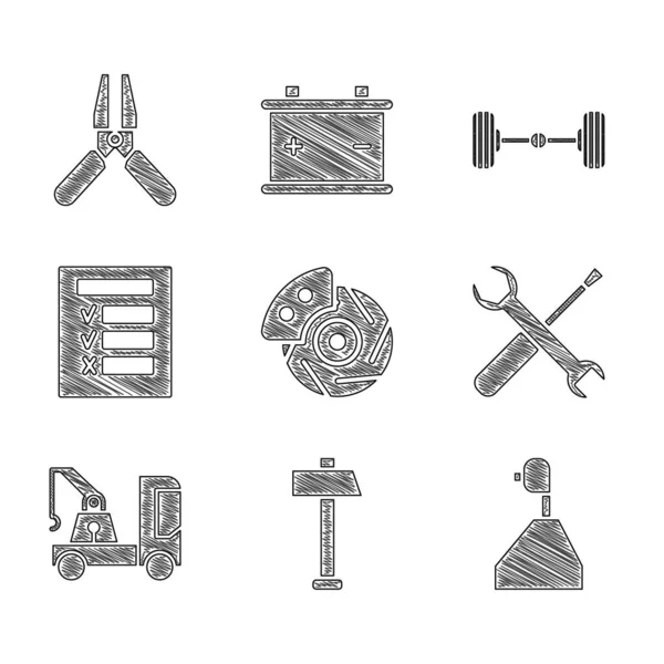 Set Disco Freno Coche Con Pinza Cambiador Martillo Destornillador Llave — Archivo Imágenes Vectoriales