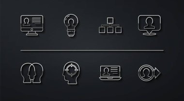 Hiyerarşi organogram grafiği simgesi ve hesap ekranı oluşturan dizüstü bilgisayar avlama lambası avlama sorumlusu olan proje tabanlı kişi ile satır monitörünü ayarla. Vektör.