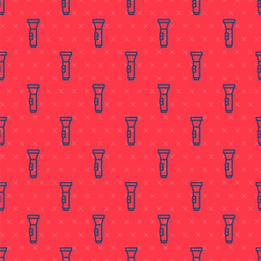 Mavi çizgi el feneri simgesi kırmızı arkaplanda izole edilmiş. Vektör.