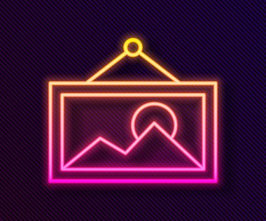 Parlayan neon hattı Resim simgesi siyah arkaplanda izole edildi. Vektör.