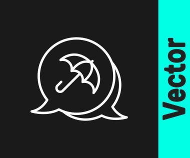 White line Umbrella icon isolated on black background. Insurance concept. Waterproof icon. Protection, safety, security concept. Vector.